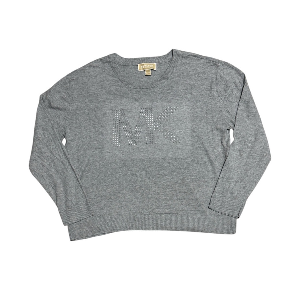 MICHAEL KORS Women's Studded Monogram Cotton Sweater - Heather Grey, X-Large